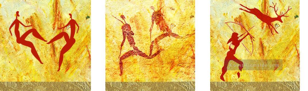 Jagd in drei Abschnitten afrikanische primitive Kunst tote primitive Kunst ursprünglicher Ölgemälde